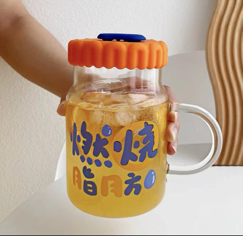 玻璃水杯带盖 高颜值夏季少女心水杯 800ml