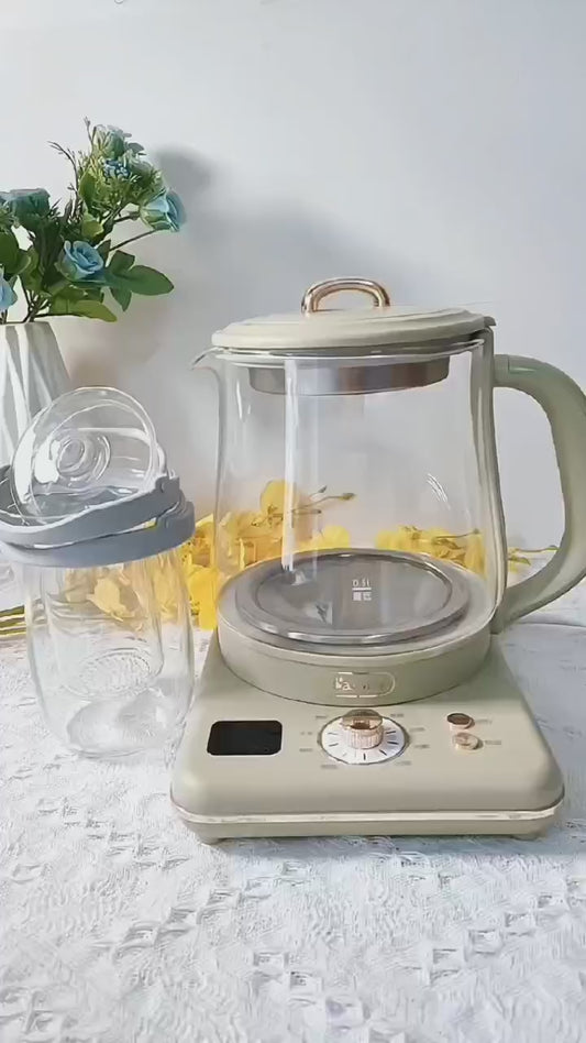 小熊养生壶 家用多功能恒温煮茶壶 复古绿养生壶 烧水壶 1.5L